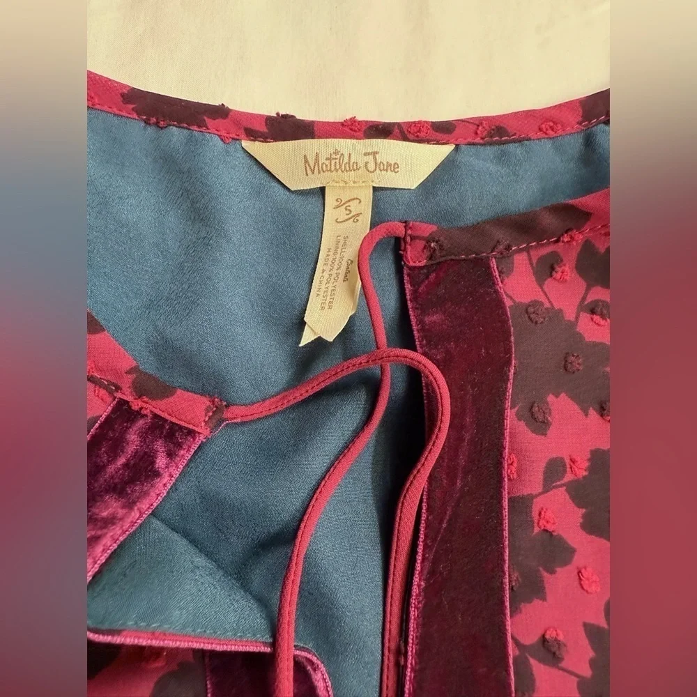 MATILDA JANE Burgundy and blue A Little Party velvet burnout hi lo dress size S - Picture 13 of 16